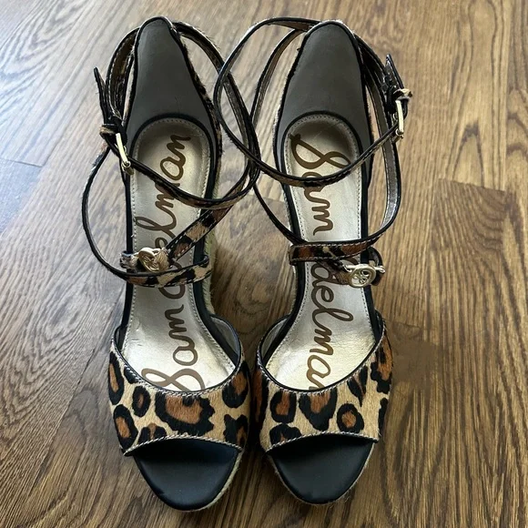 Sam Edelman Leopard Print Wedge Platform Sandals, size 7.5 - Picture 2 of 8